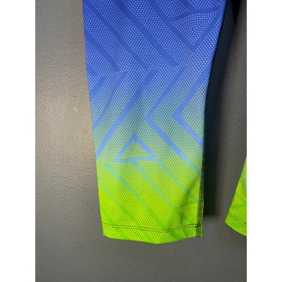 Women's Leggings Ombre Geometric Patterns Green Blue Capri - Picture 3 of 11